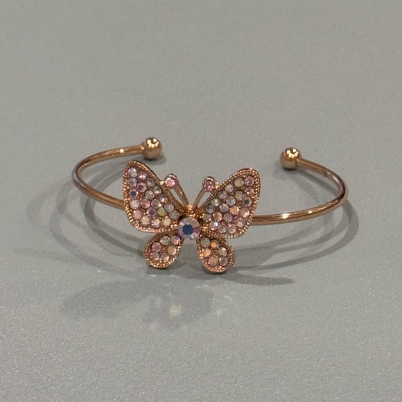 NWOT Fashion Jewelry Iridescent Crystal Butterfly Open Cuff Bracelet - Picture 1 of 5